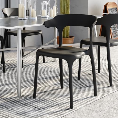 VECELO 4-Pack Stackable Plastic Dining Chairs, Black — No Assembly, Indoor/Outdoor