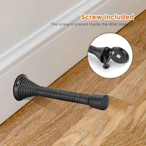 Ravinte Door Stoppers, 48 Pack Black Spring Door Stops with Rubber Bumper, Door Stoppers for Bottom of Door