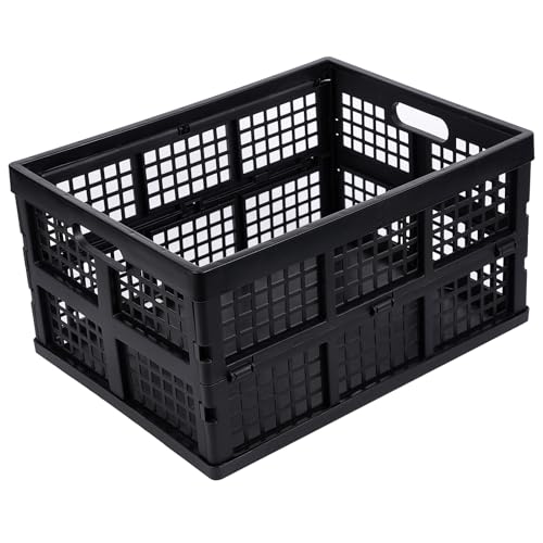 3-Pack Plastic Collapsible Storage Crates-30L,Foldable Plastic Crates for Storage (Black)