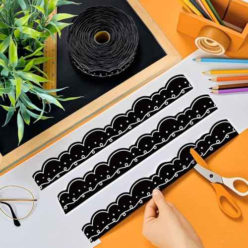 68.9 ft Magnetic Bulletin Board Border Magnetic Whiteboard Strips Rolls for Classroom Chalkboard Trim School Office Chalkboard Decoration(Black with White Squiggles)