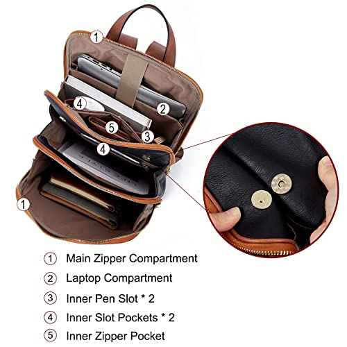 Telena Leather Laptop Backpack for Women 15.6 inch Computer Bag Casual College Bookbag Bag