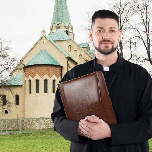 4 Pcs Christian Gifts for Men Pastors Appreciation Leather Bible Portfolio Scripture Notebook Bookmark Pen Religious Present Pastor Kit Supplies Accessories, 'I can do all things' Church Notes Journal