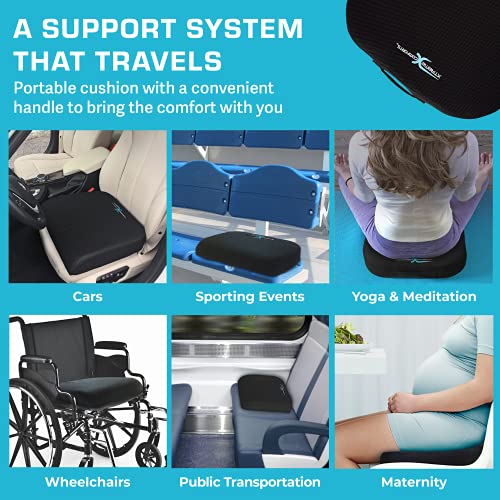 Xtreme Comforts Classic Black Memory Foam Seat Cushion for Office, Desk, Car & Wheelchair