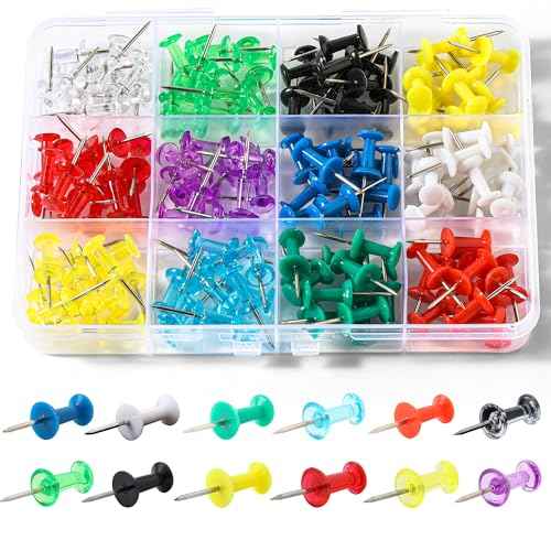 12 Colors 150 Pcs Push Pins, Standard Thumb Tacks Steel Point and Plastic Head, Push Pins for Bulletin Board, Cork Board and Wall