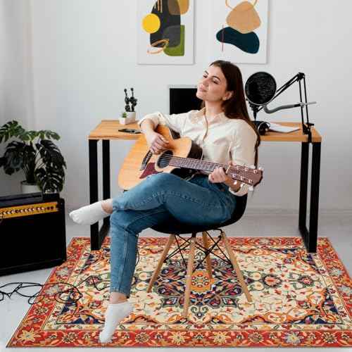 Chair Mat for Hardwood Floor/Tile Floor, Low Pile Desk Chair Mat for Hard Floors, Office Floor Mat Chair Rug for Rolling Chair, Computer Gaming Rug(red 01,48"x 60")