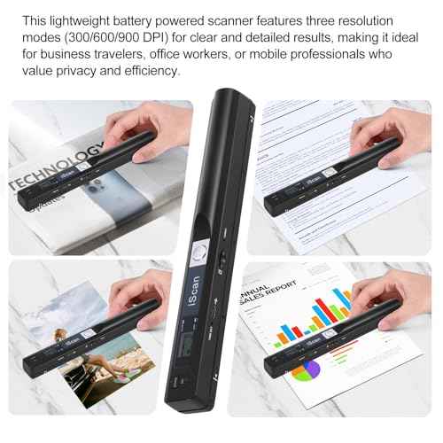 Portable Handheld Scanner, ANNCARY Document Wand Scanner Handheld for Business Photo Picture Receipts Books JPG/PDF Format Selection Micro SD Card Hand Scanner-B