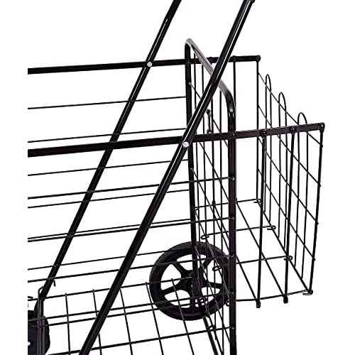 Folding Shopping Cart, Large Utility Cart Hold Up to 90 Lbs, with Double Basket, 360¡Æ Rolling Swivel Wheels, Ideal for Grocery Laundry Luggage Travel, Multiple Uses Easy to Move (Black)