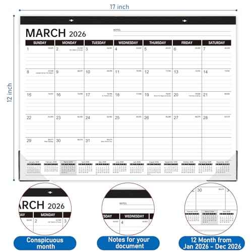 2026 Desk Calendar - 2026 Calendar from January to December 2026, Large Monthly Calendar Planner for Office, School, Home, 17'' x 12''