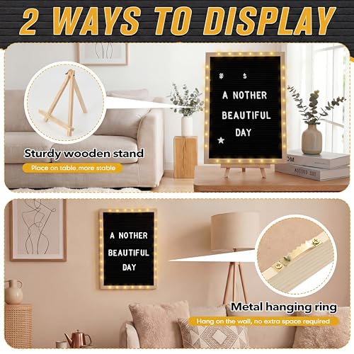 Wearage 12x16 Inch Felt Letter Board with LED Light & Natural Wood Frame, Black