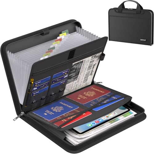 ENGPOW Fireproof Accordion File Organizer Black 14.2 x 10.4 x 2 Inches - 13 Pockets Document Storage