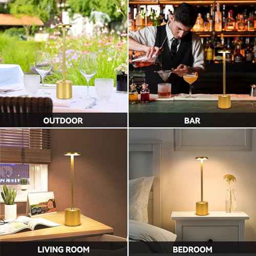 Rechargeable LED Wireless Touch Desk Lamps Set of 2, 5000mAh Battery Operated Lamp, 3 Color Modes with Memory Function and Stepless Dimming Desk Lamp for Restaurant/Bedroom/Terrace (Gold)