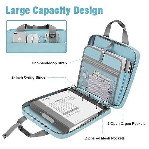 3 Ring 2 Inch Zipper Binder, 500 Sheet Capacity Binder with Zipper for Girl and Boy, Compatible with 13-Inch MacBook, Handle and Shoulder Strap Included (Blue)