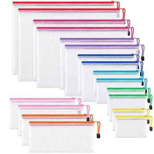 JARLINK 18 Pack 8 Sizes Mesh Pouch, 9 Colors, Waterproof Zipper Bags Document Multipurpose Travel Bags for Office, School, Board Game, Puzzles, Cosmetics, Travel Accessories, and Home Organization