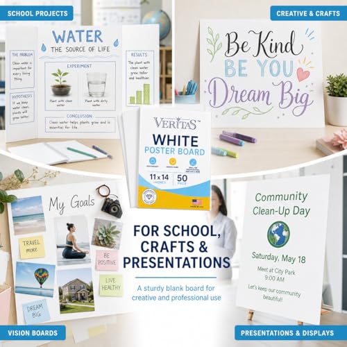White Poster Board 11x14 Inches - 50 Pack Heavyweight Craft & Presentation Paper