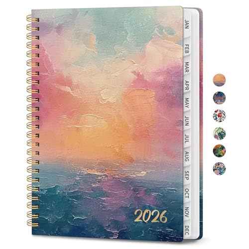 2026 Planner, Aesthetic Weekly and Monthly Planner for Women, Jan 2026 to Dec 2026, Hardcover 2026 Calendar Book with Monthly Tabs, Inner Pocket, Perfect for Office Home School - A5 (6.3" x 8.5"), Sunset