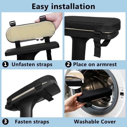 JUKFITA Black Office Chair Arm Pads 9.5 x 3.2 x 1.2 in with Linen Cover, 2-Pack
