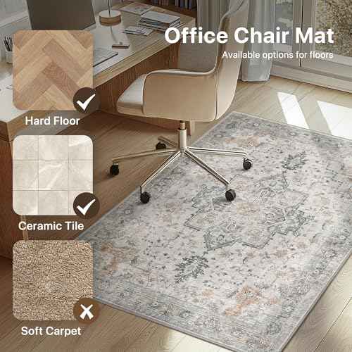 48"x60" Office Chair Mat for Hardwood Tile Floor, Under Desk Carpet Protector for Rolling Computer Chair Mat, Machine Washable Area Rug, Anti-Slip 1/5" Thick Low Pile Thin Vinyl Floor Mat, Taupe