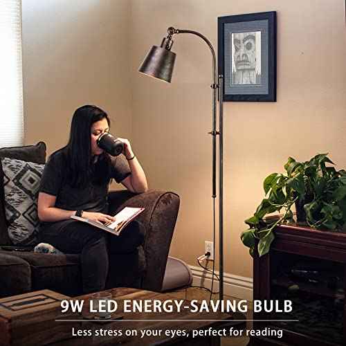 Floor Lamp, Industrial Floor Lamps for Living Rooms & Bedrooms - Rustic Farmhouse Reading Lamp Standing, Adjustable Metal Heads Indoor Task Lighting for Living Room Office Home D?cor (Rustic Black)