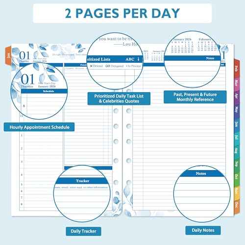 2026 Planner Refills ? January 2026 - December 2026, 2026 Planner Refills, Two Pages Per Day Daily £¦ Monthly, 8.38" x 5.51", Ring-Bound with Tabs