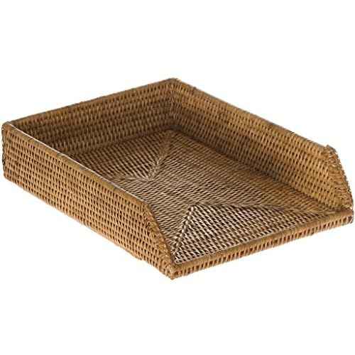 KOUBOO La Jolla Rattan Stackable Letter Tray, Paper Organizer, File Tray, Paper Tray, Desk Tray, Office Supplies, Paper Storage Classroom Organizer, Honey Brown