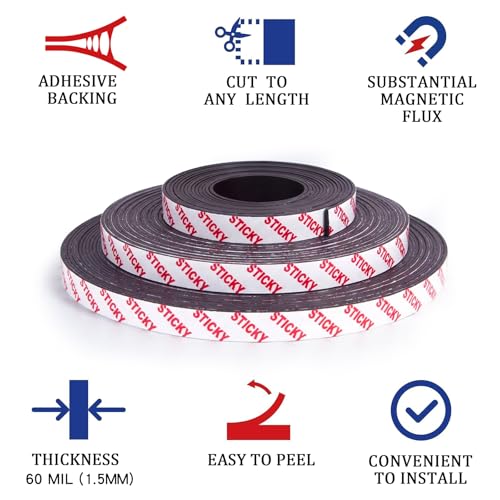 Towjug Magnetic Tape 10ft x 1/2in Adhesive Magnetic Strip for DIY Organization