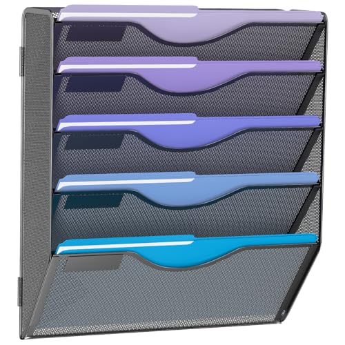Gawerk Black 5-Tier Wall Hanging File Organizer Mesh Mail Paper Storage