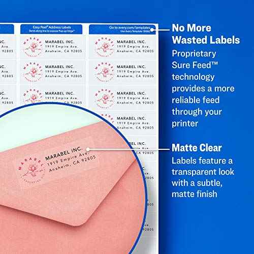 Avery Matte Clear Return Address Labels, Sure Feed Technology, Laser, 1/2" x 1-3/4",800 Labels,5 Packs (15667)