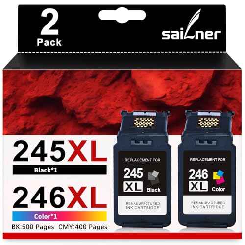 PG-245 XL/CL-246 XL Ink 245 246 Replacement for Canon 245XL 246XL Combo Pack 245XL Ink Cartridges Compatible with Pixma MX490 MX492 MG2522 TR4520 MG3022 MG2520 TS3100 TS3122 TS3300 Printer 245 Ink