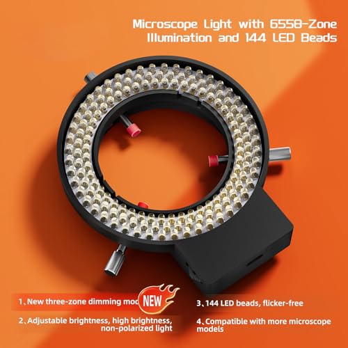 144 LED Ring Light for Microscope & Camera - Adjustable Brightness