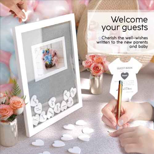 Great Lakes Memories GLM Premium Baby Shower Guest Book with Welcome Sign & 50 Hearts - Perfect Keepsake Memory Book for Boy & Girl Baby Shower Decorations, Alternative to Traditional Guest Books!