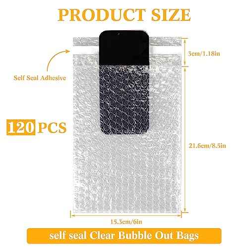 PerKoop 120 Pcs 6 x 8.5 Inch Bubble Cushion Wrap Bags Bulk, Double Wall Bubble Cushion Wrap Pouches, Clear Protective Bags Thickening Shockproof for Shipping Packing Storage Moving