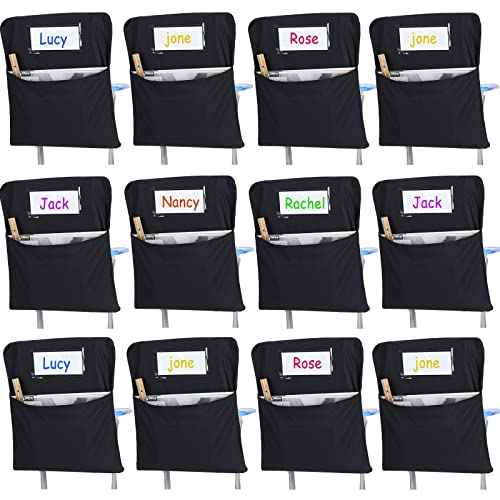 Maitys 12 Pack Canvas Chair Pockets for Classrooms 17 x 20 Inches Large Students Chair Bags with Name Tag Seat Pocket for Keeping Students Book School Table Desk Organized