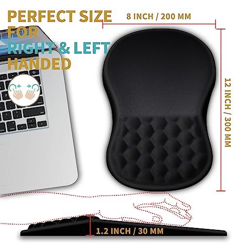 Hokafenle HK001 Ergonomic Wrist Support Mouse Pad with Massage Bumps, Memory Foam, Non-Slip PU Base, 12x8 inch, Black