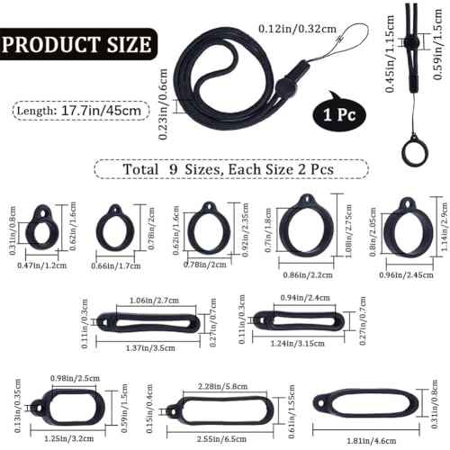 CRASPIRE 18Pcs 9 Style Anti-Lost Lanyard Set with Silicone Rubber Rings 1Pcs Lanyards Strap Pendant Necklace Adjustable Fixing Rings Pen Soft Protective Ring Replacement Case Multipurpose for Keychain