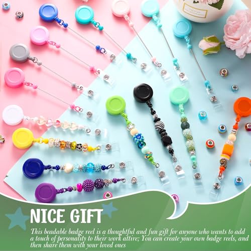 Sayglossy 100 Pcs Beadable Badge Reel Retractable Clips Holder for Beads Bulk Blank Bar ID Name Badge Reels with Belt Clip Beadable Items Jewelry DIY Gift for Nurse Teacher Office Supplies