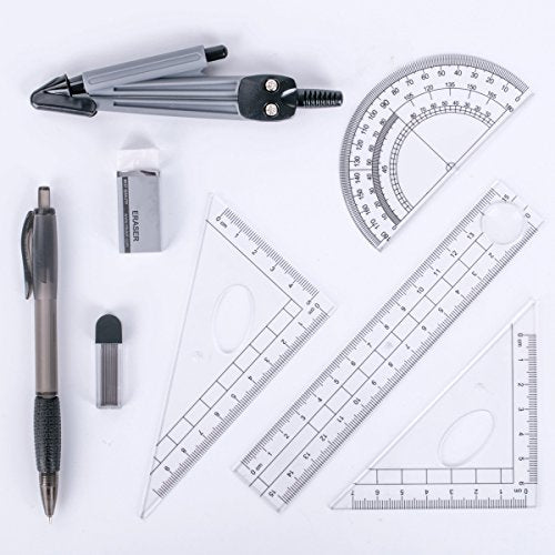 8-Piece Math Geometry Kit Set with Storage Case for Students & Teachers