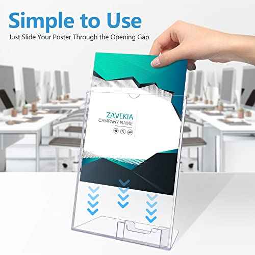 zavekia 8.5 x 11 Acrylic Sign Holder with Business Card Holder, Brochure Display Stand for desktop (8.5 x11 in/4 pack)