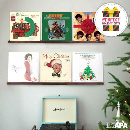 Ilyapa Vinyl Record Holder Wall Mount Vinyl Record Shelf - 2 Pack 39.5-inch Wood for 6 Records Display & Shelves, Includes Mounting Hardware - Brown