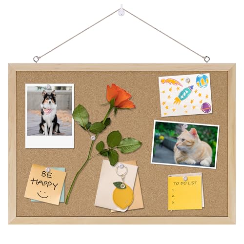 Cork Board Bulletin Board,17"X 12" Cork Board for Office with Pin Oak Wood Boards,Hanging Corkboards for Office Home School Message Board or Vision Board Decoration.
