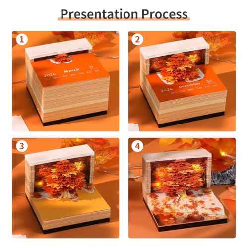 MACTANO 3D Art Calendar Memo Pad 2026, Creative Time Piece Calendar New Maple Tree Rip Away Paper Carving Sticky DIY Note