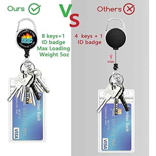 Gctriki Badge Reel Holder Retractable Heavy Duty with 360¡ÆSwivel Carabiner Belt Clip, Funny Dumpster on Fire ID Badge Holder Retractable Keychain ID Clip Name Badge Clip I'm Fine It`s Fine