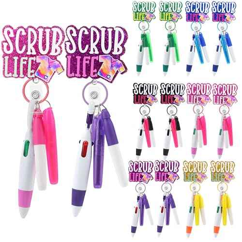 72 PCS Funny Badge Reel with Pen Set Healthcare CNA RN LPN Nurse Badge Accessories for Work Including Retractable Badge Reel, Mini Highlighter, Permanent Marker, Ballpoint Pen