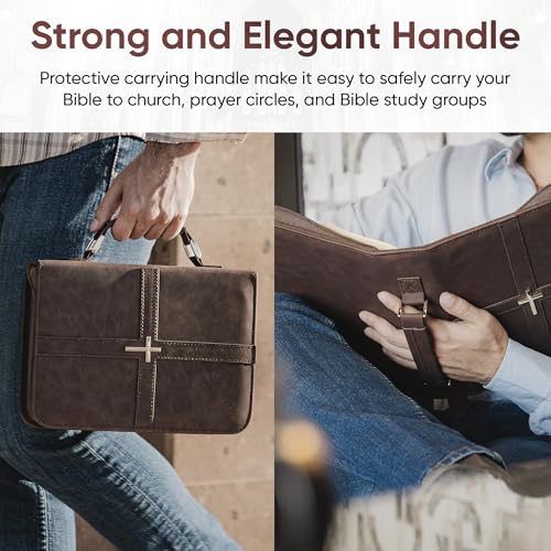 Bible Cover, Discreet & Elegant Bible Case, Brown PU Leather Bible Cover, Cross Design Bible Bags, Strong and Sturdy Book Case, Includes Premium Bookmark