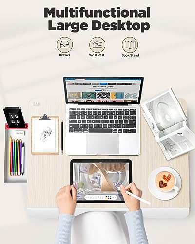 SAIJI Teak Folding Bed Desk for Laptop - Extra Large, Adjustable & Portable