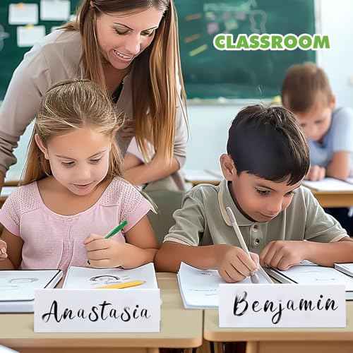 12 Pcs Dry Erase Name Tent Cards for Table, Reusable Name Cards 8.75" x 3" Desk Name Tents Sets with Dry Erase Markers and Erasers, Facilitate Effective Organization of Meetings and Classes