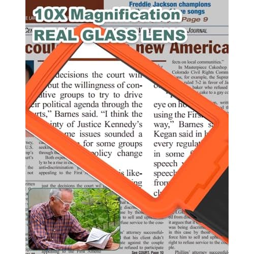 10X Magnifying Glass with Light and Stand, Rechargeable Folding Handheld Real Glass Magnifier, 3 Color Modes Dimmable Lighted Page Magnifier for Reading Small Prints, Seniors with Macular Degeneration
