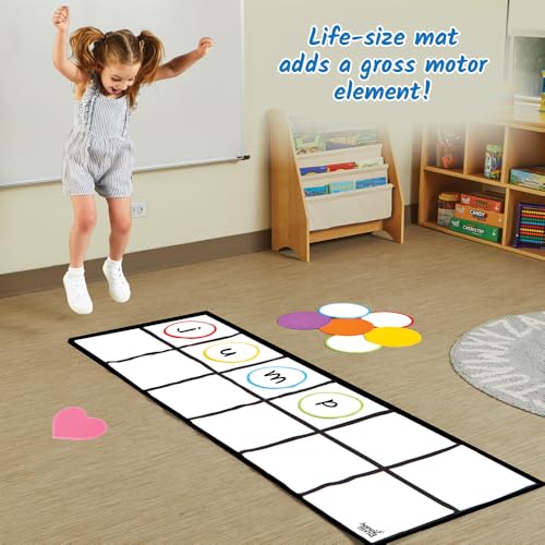 hand2mind Elkonin Box Floor Mat Activity Set, Phonemic Awareness, Phonics Games, Science of Reading Classroom Materials, Toddler Gross Motor Toys, Kids Active Play, Preschool Learning Activities
