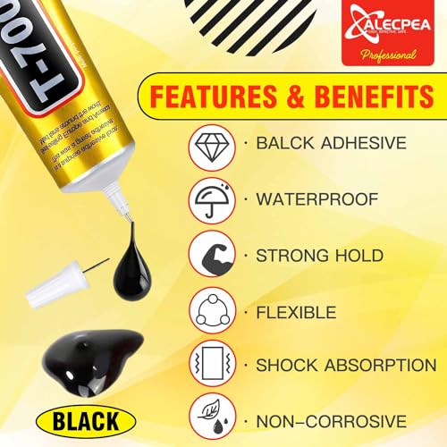 ALECPEA T-7000 Black Adhesive Glue 2PCS 15ml — Waterproof Precision Repair for Phone, Electronics, Jewelry & Crafts