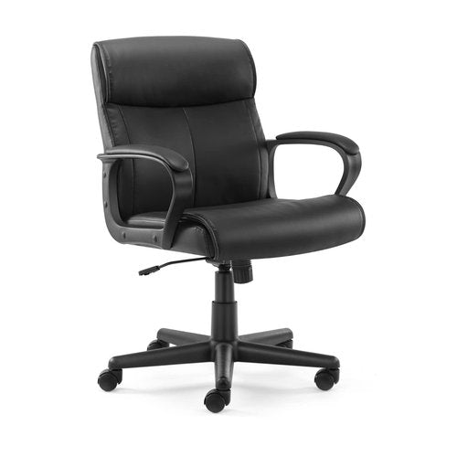 MCQ Mid Back Office Chair Swivel Executive Chair with Armrests, Leather-Padded Ergonomic Chair with Lumbar Support, PU Leather Computer Chair for Adults, Dark Black, Small Size