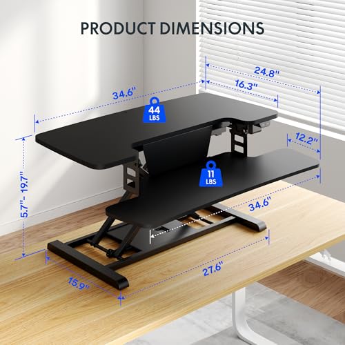 FLEXISPOT 35-Inch Black Electric Standing Desk Converter with Large Workstation